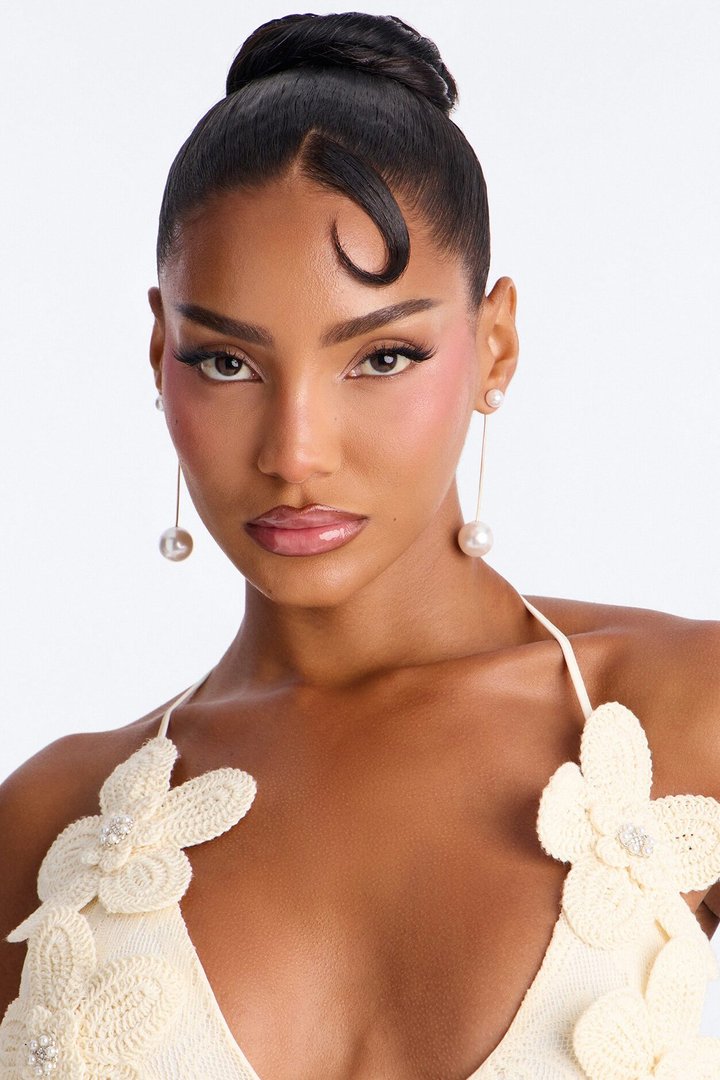 Luna Line Pearl Earrings - White/Gold
