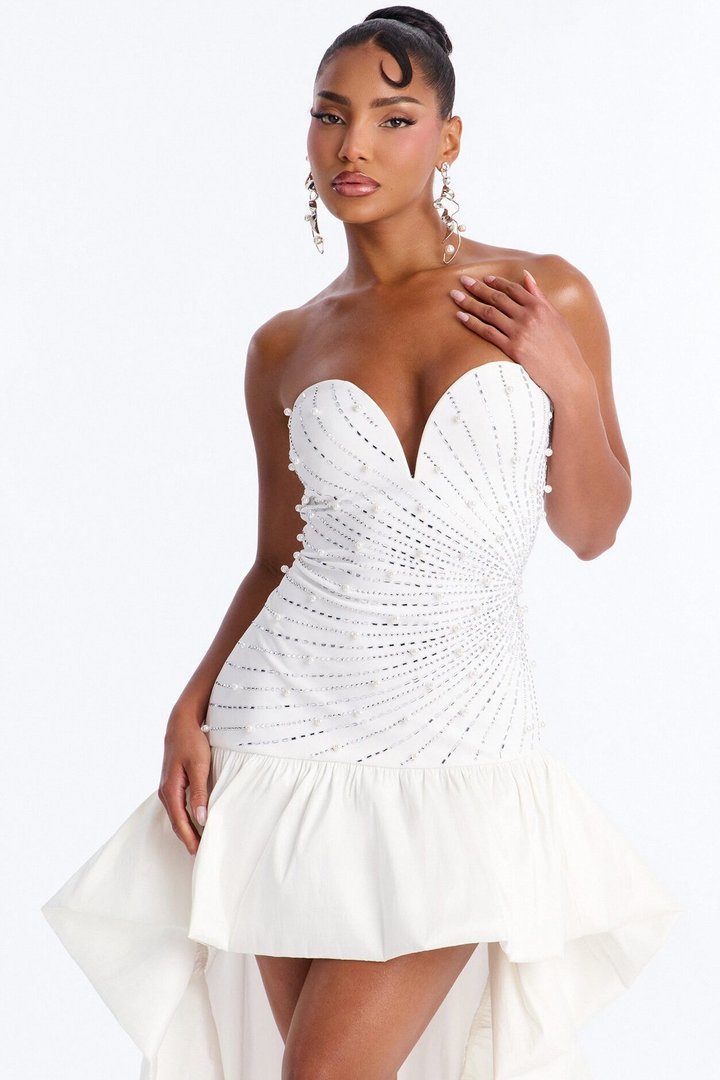 Madison Embellished High Low Gown - White