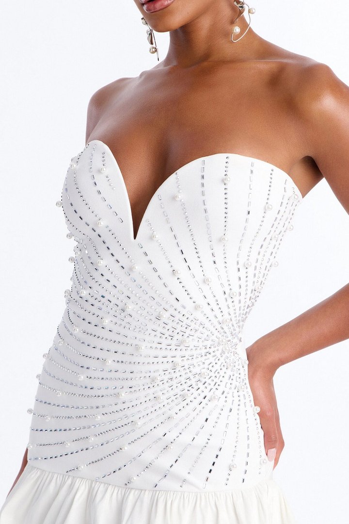 Madison Embellished High Low Gown - White