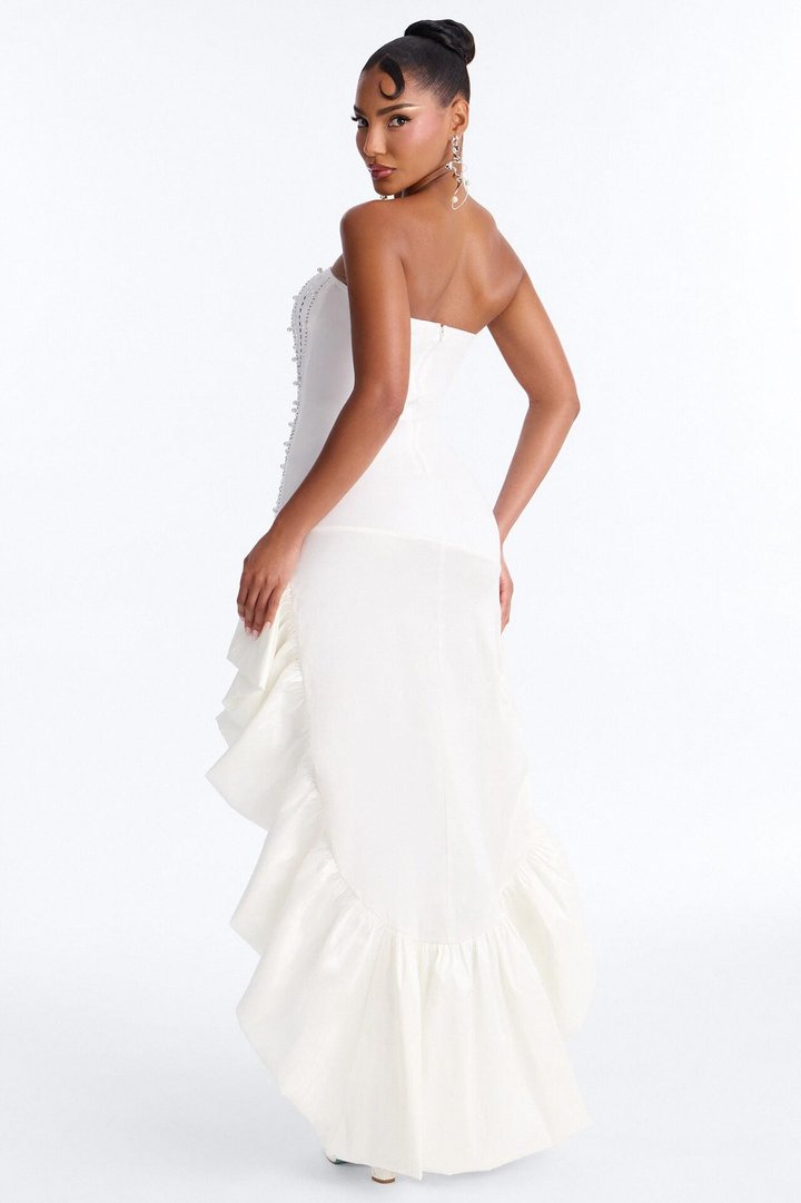 Madison Embellished High Low Gown - White