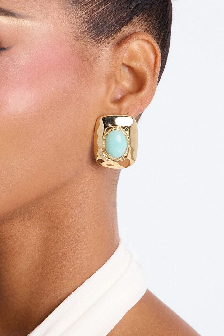Sasha Jeweled Stud Earrings - Gold/Blue