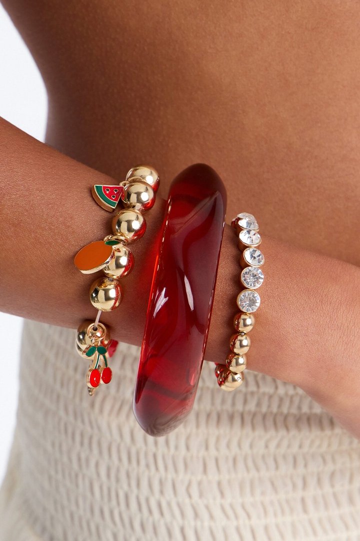 Fruit Pop 3 Piece Bracelet Set - Gold/Red
