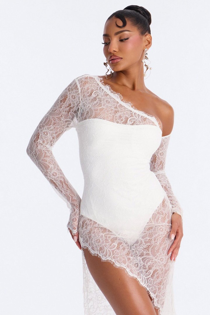 Subtle Flex Sheer Lace Maxi Dress - White