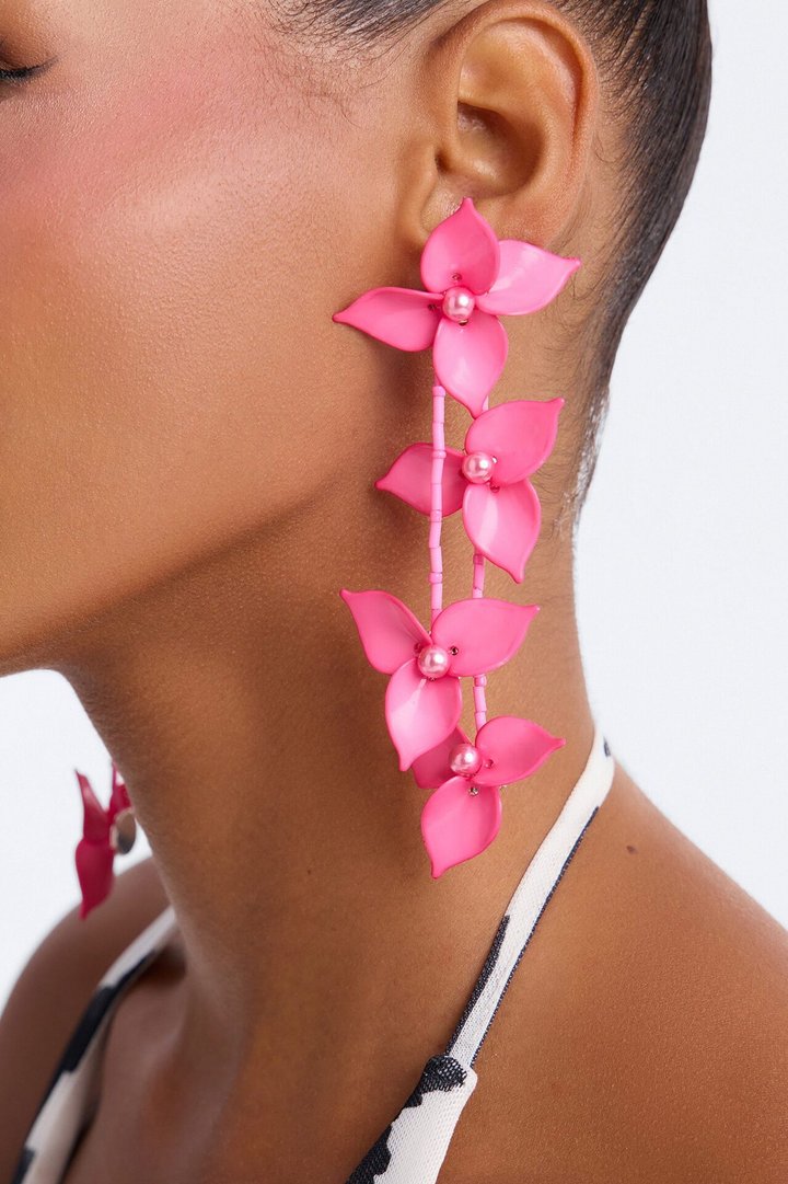 Kind Soul Floral Drop Earrings - Fuchsia