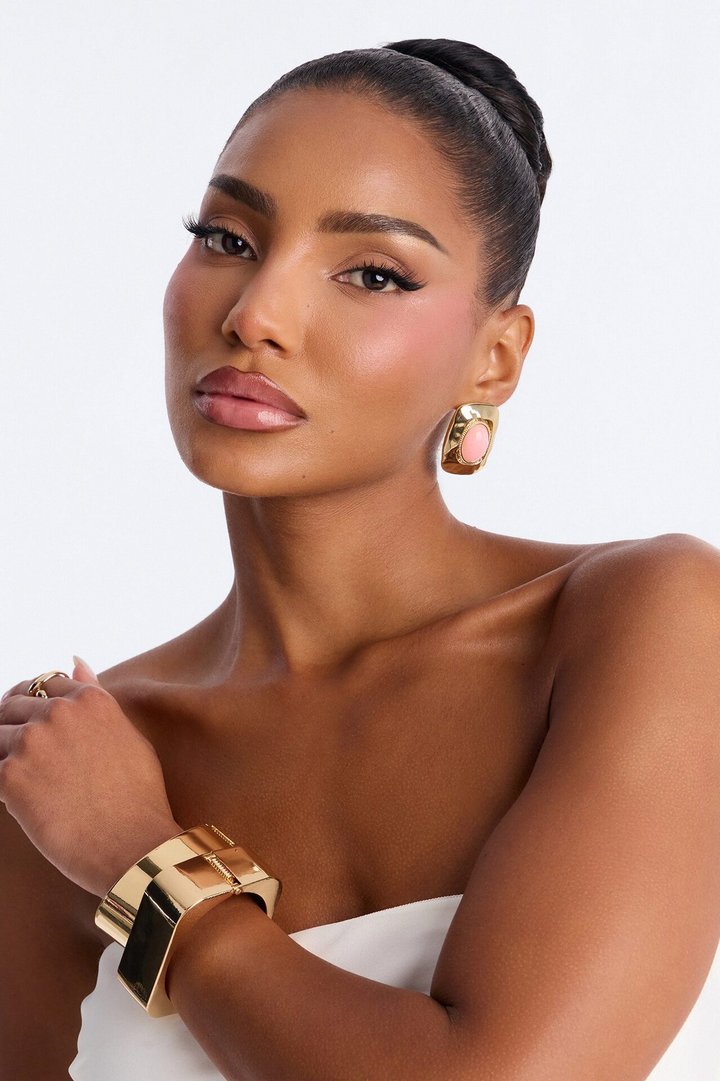 Sasha Jeweled Stud Earrings - Gold/Pink
