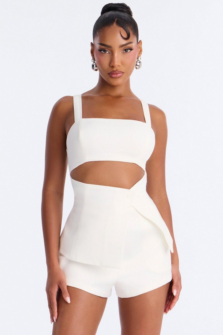 Muse In Motion Cut Out Twill Top - White