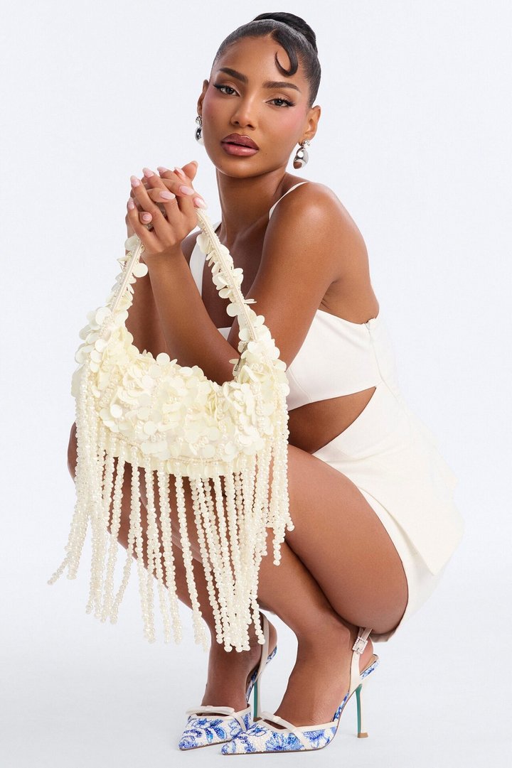 Aphrodite Vibe Beaded Satchel Bag - Ivory