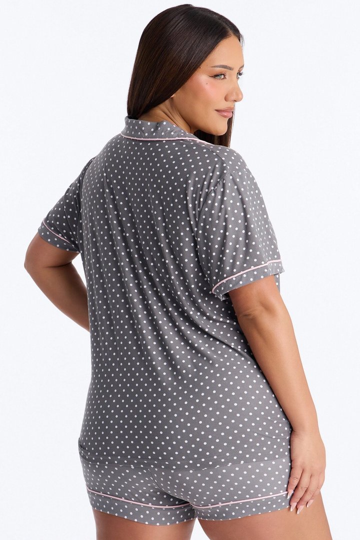 Pretty In Polka Dots 2pc PJ Short Set - Grey/combo