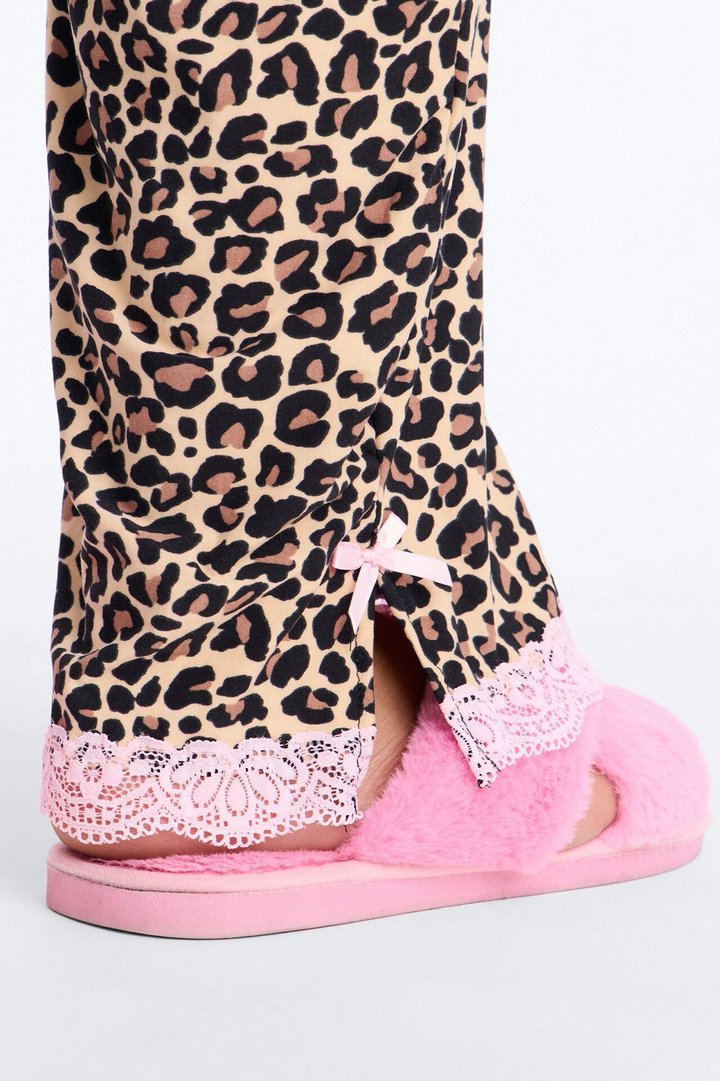 Soft Ease Lace Trim PJ Pant Set - Leopard