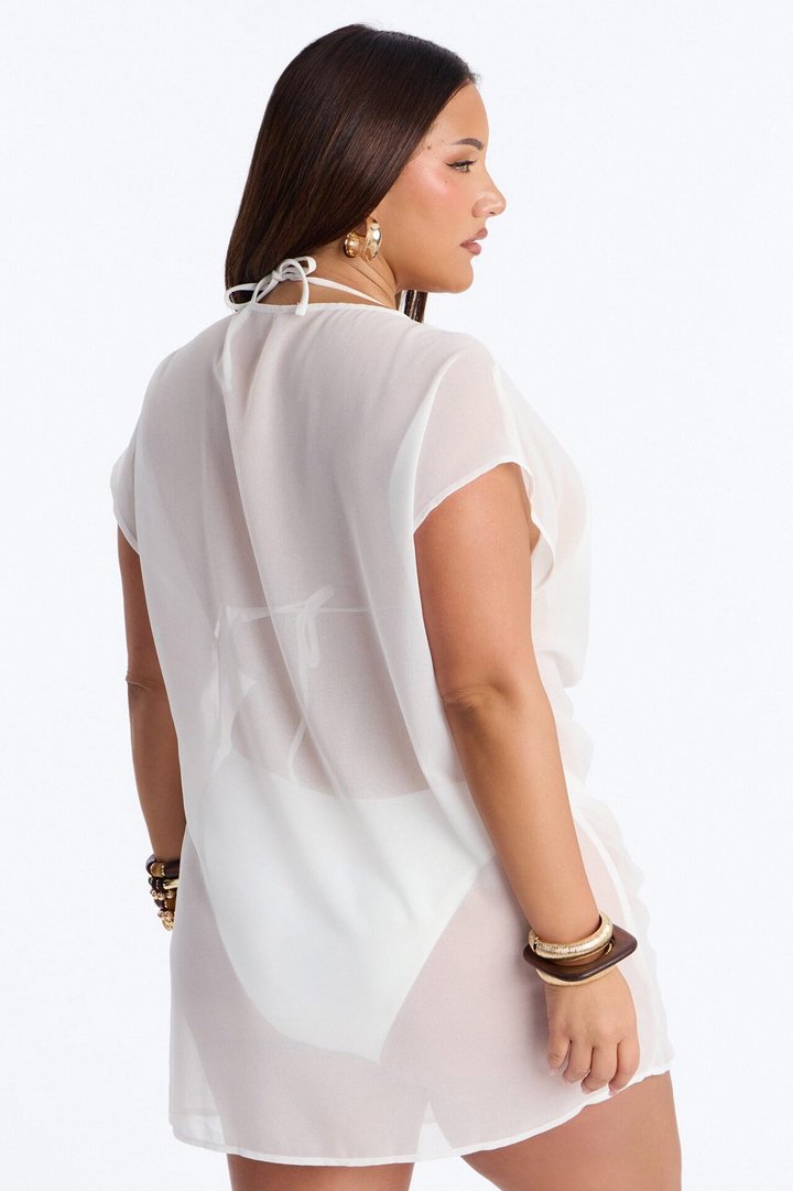 Koko Knotted Cover Up Short Sleeve Mini Dress - White