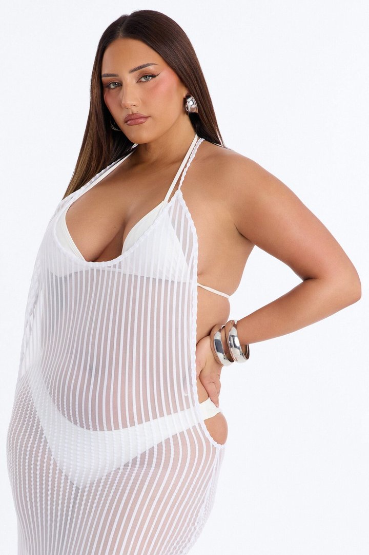 Palm Shade Stripe Cover Up Maxi Dress - White
