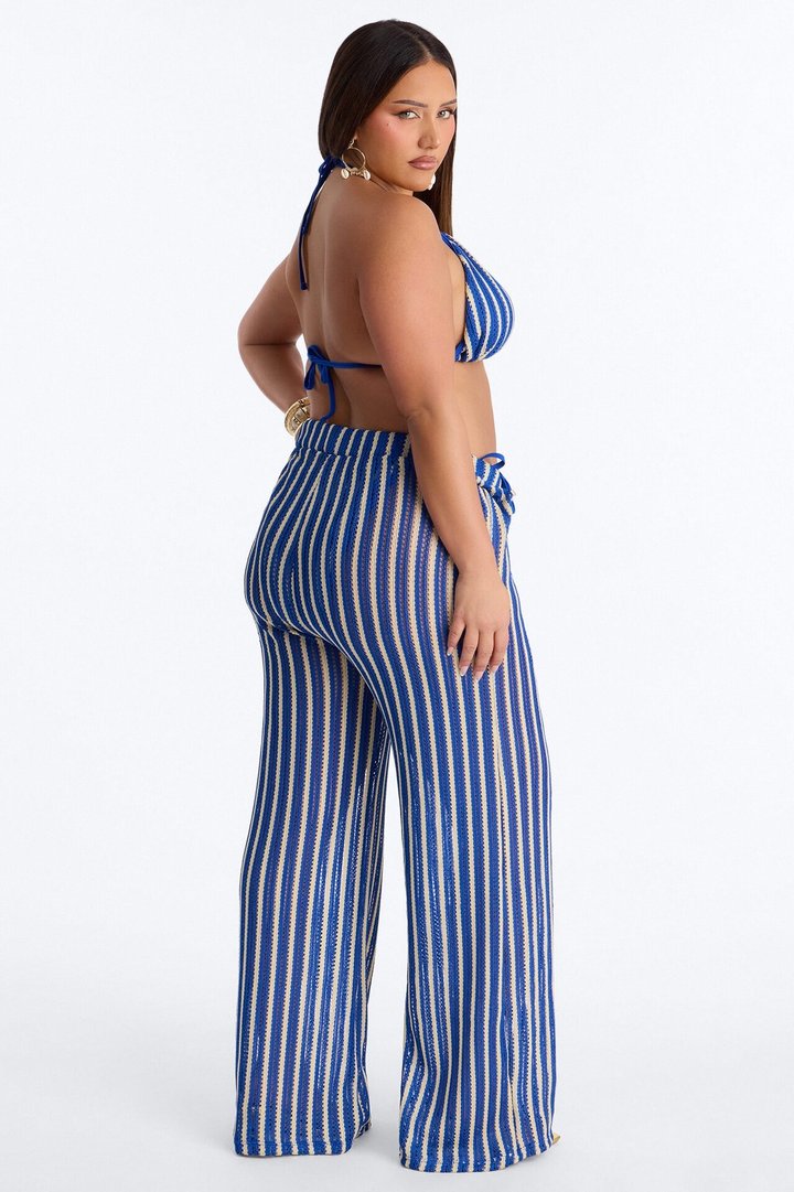 Callie Crochet 3 Piece Bikini & Pants Set - Blue/combo