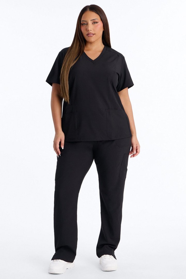 Prime Practice Sporty Open Leg Uniform Scrub Set - Black