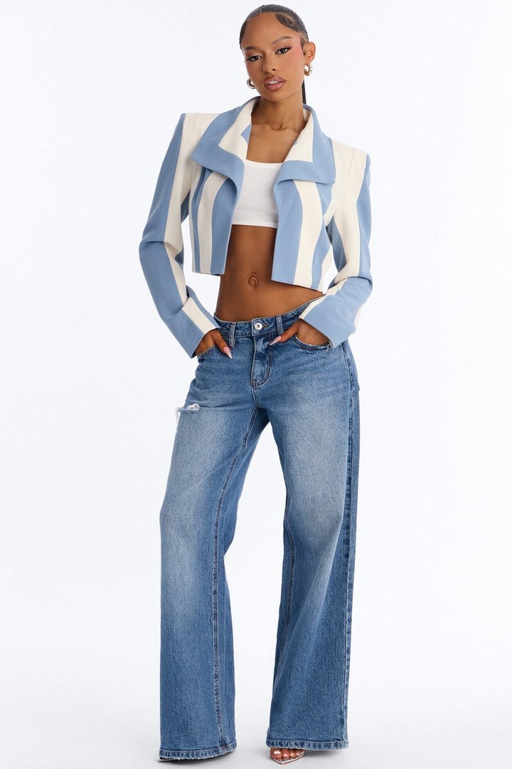 Playing Mind Games Cropped Blazer - Blue/combo