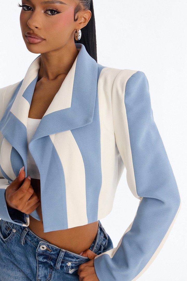 Playing Mind Games Cropped Blazer - Blue/combo