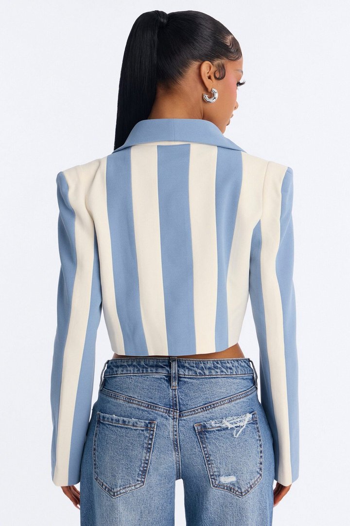 Playing Mind Games Cropped Blazer - Blue/combo