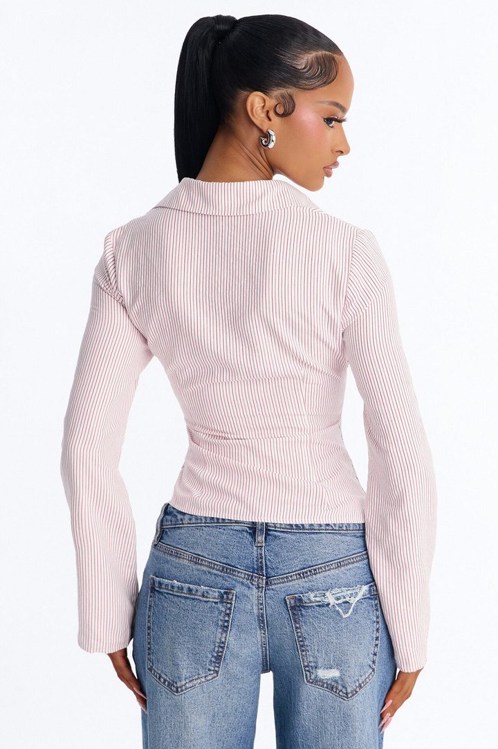 Modern Girl Ruched Pinstripe Top - Pink/combo
