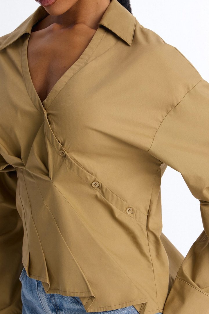 Stepping Out Asymmetrical Poplin Shirt - Military Green