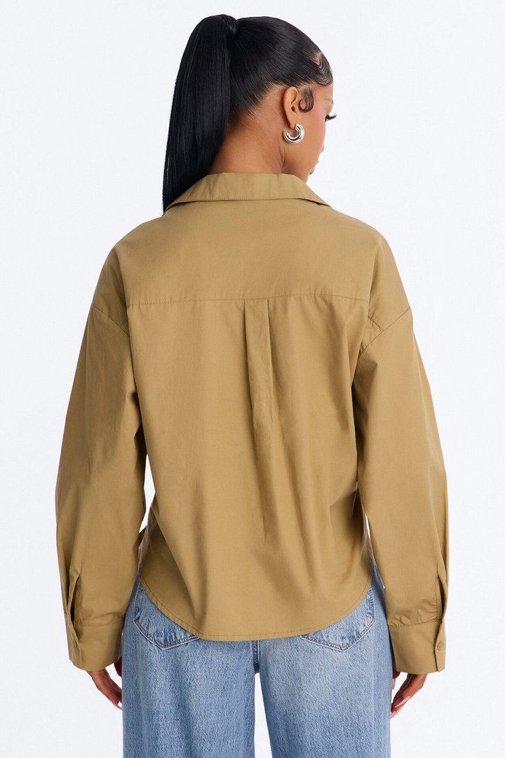 Stepping Out Asymmetrical Poplin Shirt - Military Green