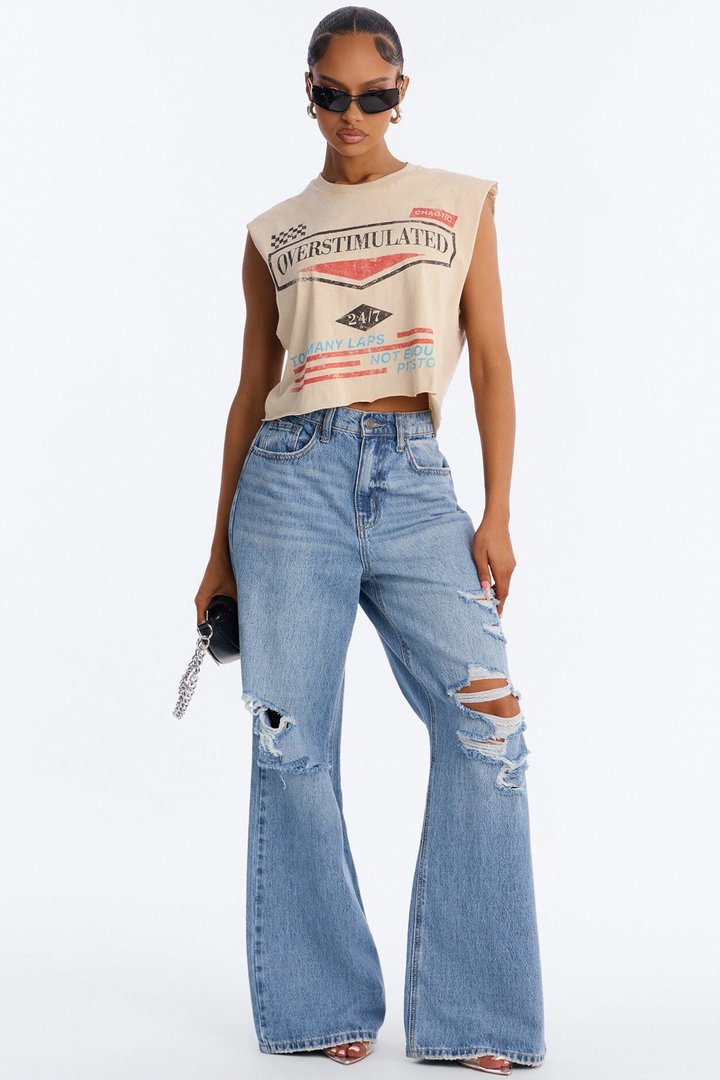 Overstimulated Racer Cut Off Tank - Sand