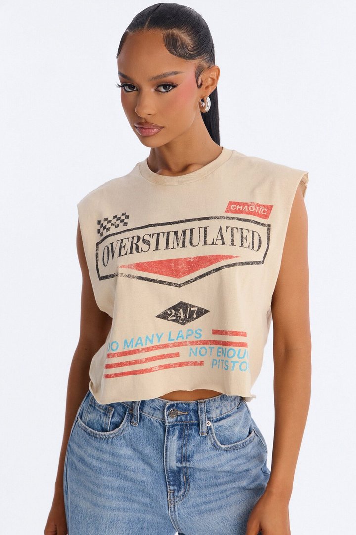 Overstimulated Racer Cut Off Tank - Sand
