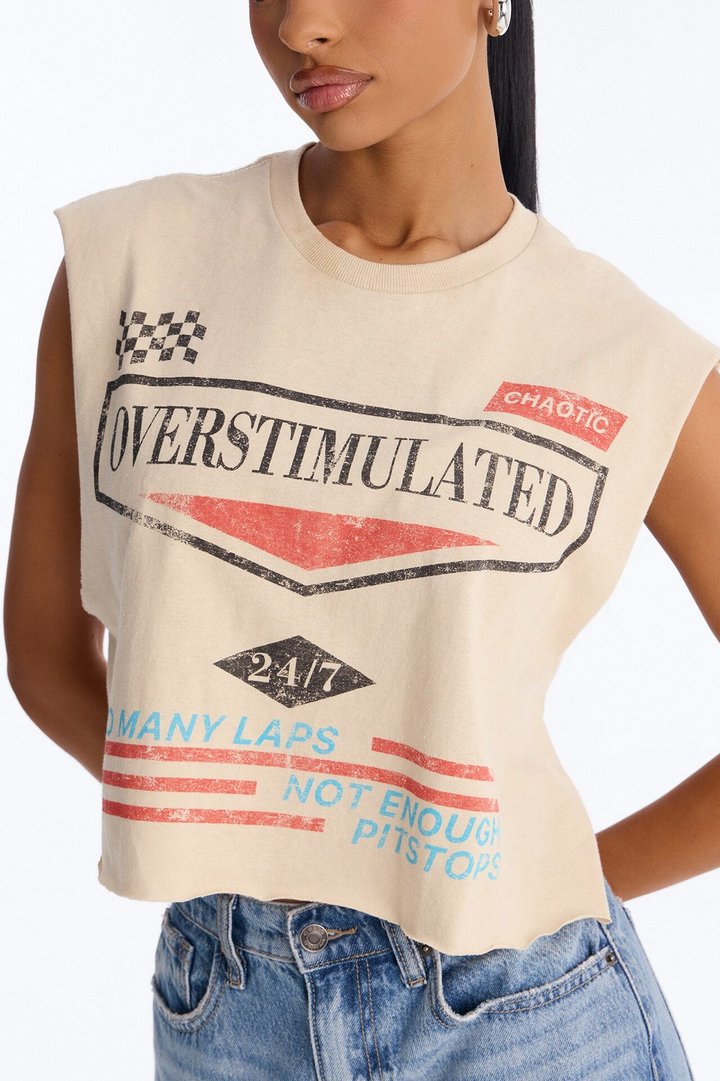 Overstimulated Racer Cut Off Tank - Sand