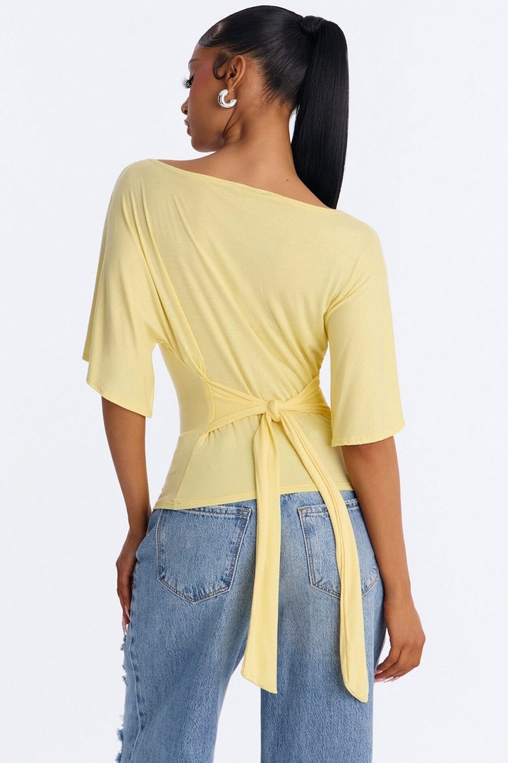 Nicolette Tie Waist Short Sleeve Top - Butter Yellow