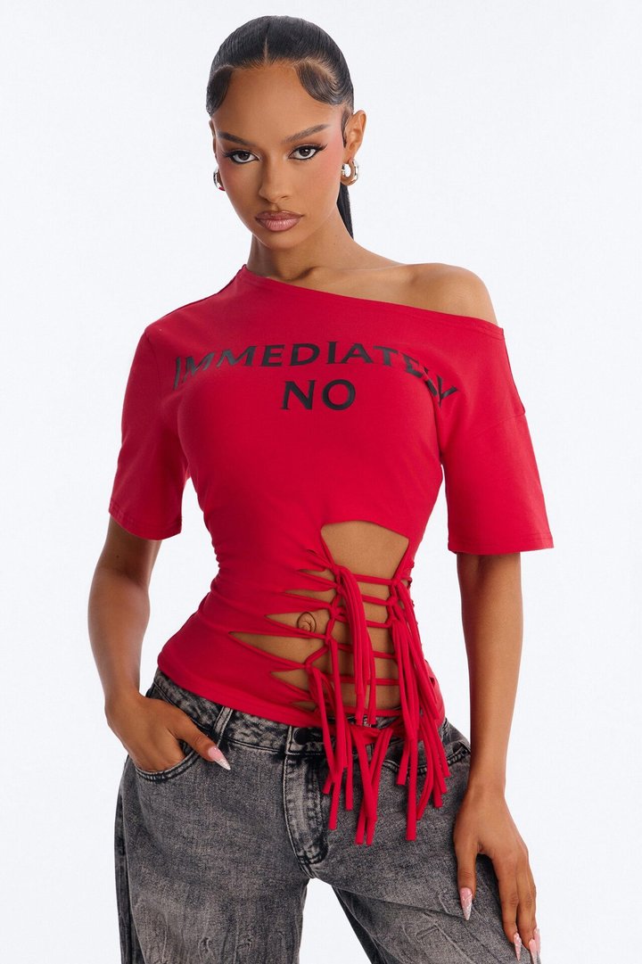 Immediately No Off Shoulder Fitted Tee - Red