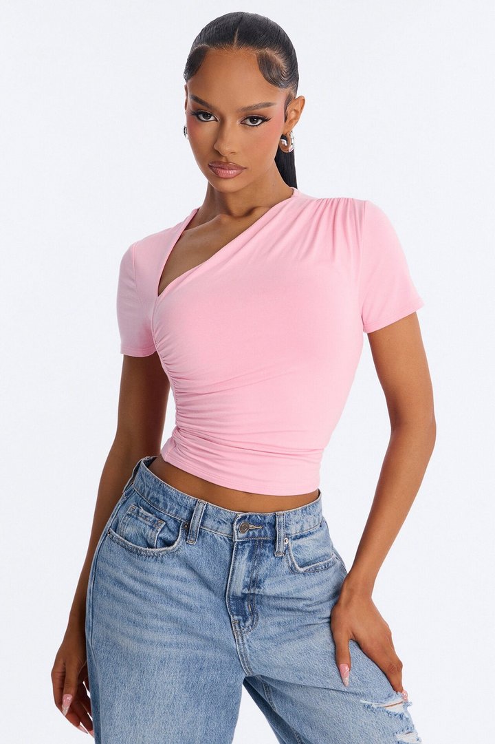 Lost Your Chance Short Sleeve Ruched Top - Pink