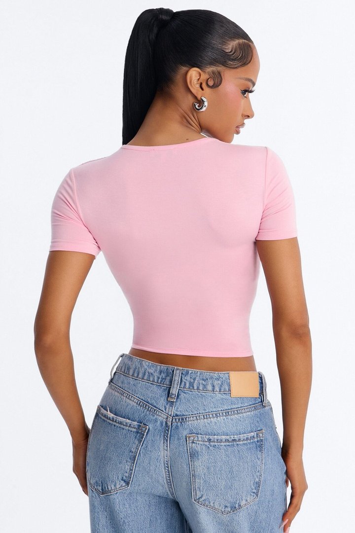 Lost Your Chance Short Sleeve Ruched Top - Pink