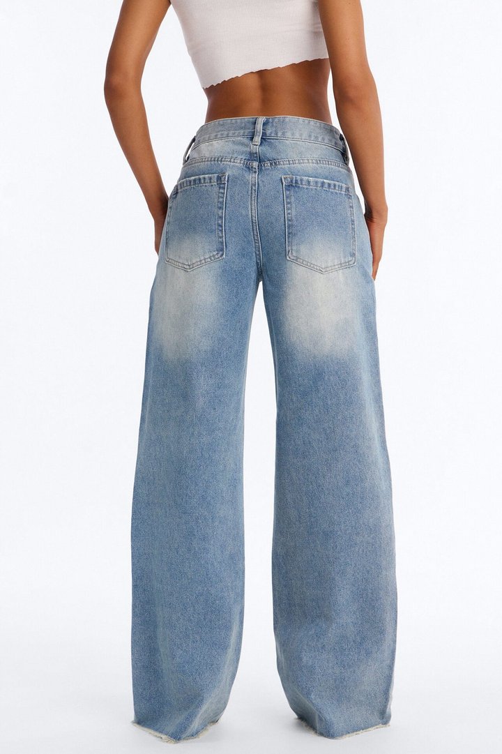 Doing My Best Ripped Non Stretch Jeans - Medium Wash