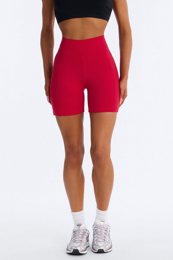 Quinn Mid Rise Everyday Cotton Biker Short 5″ - Red
