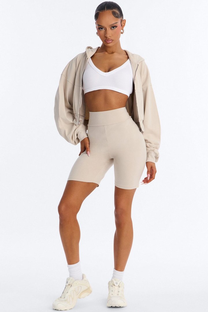 Quinn High Rise Everyday Cotton Biker Short 7″ - Stone