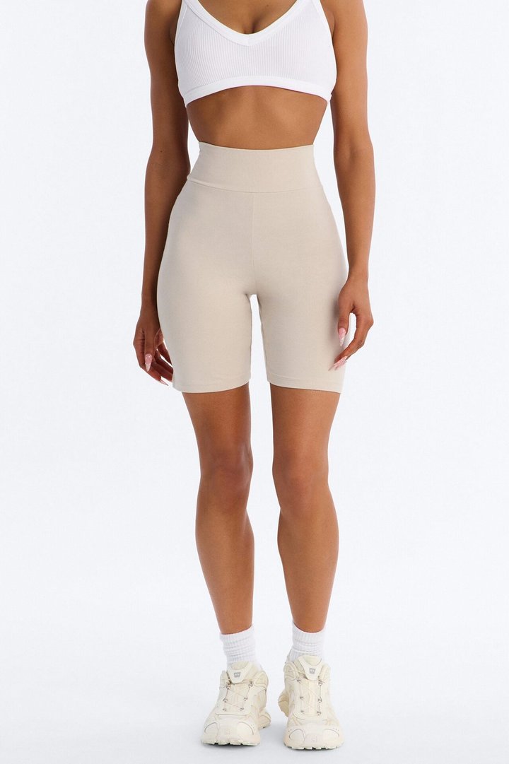 Quinn High Rise Everyday Cotton Biker Short 7″ - Stone