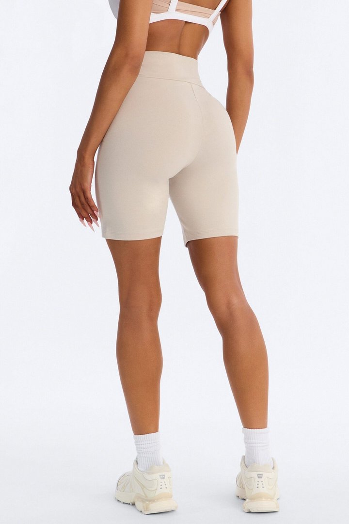 Quinn High Rise Everyday Cotton Biker Short 7″ - Stone
