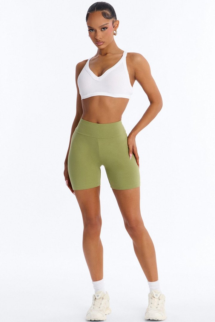 Quinn Mid Rise Everyday Cotton Biker Short 5″ - Moss