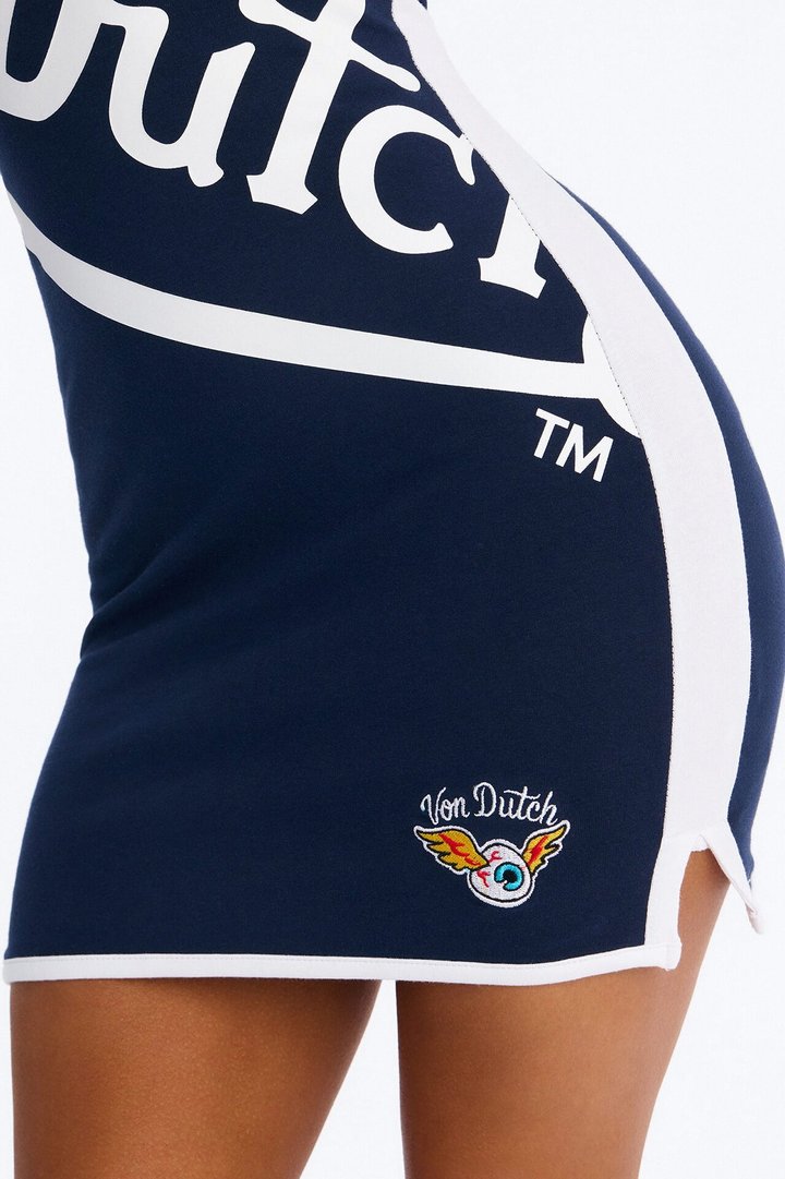 Von Dutch Off Shoulder Mini Dress - Navy