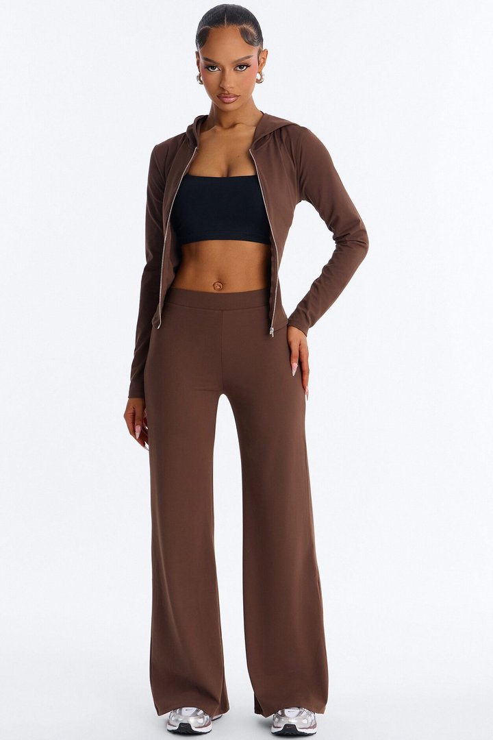Casual Vibe Zip Up Hoodie Pant Set - Dark Brown