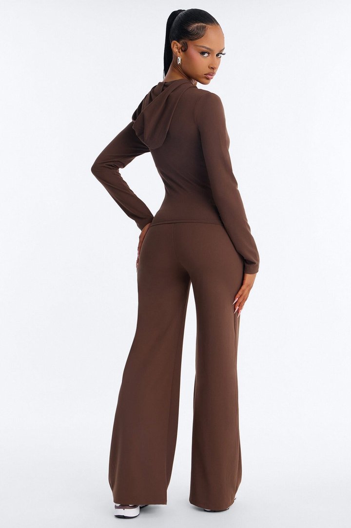 Casual Vibe Zip Up Hoodie Pant Set - Dark Brown