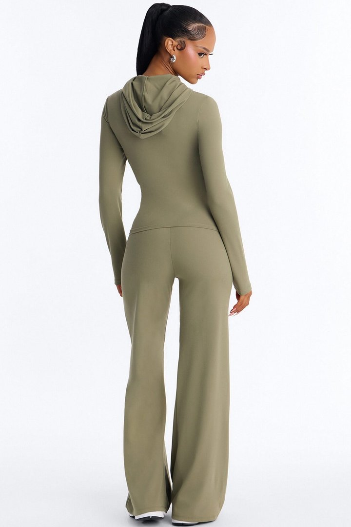 Casual Vibe Zip Up Hoodie Pant Set - Olive