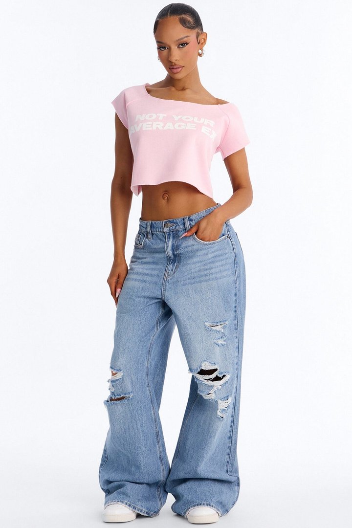 Not Your Average Ex Off Shoulder Washed Cropped Tee - Light Pink