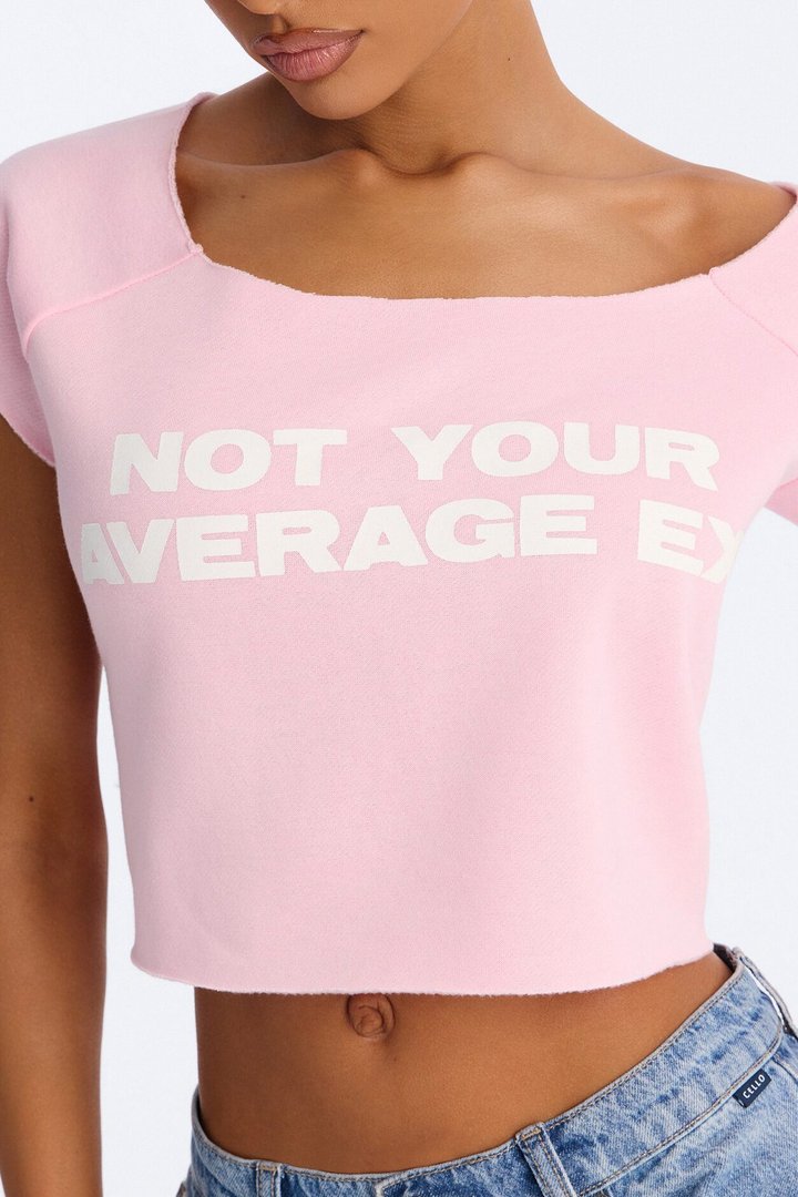 Not Your Average Ex Off Shoulder Washed Cropped Tee - Light Pink