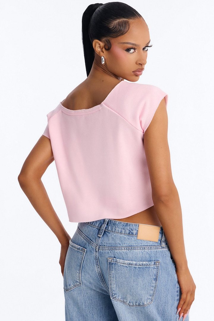 Not Your Average Ex Off Shoulder Washed Cropped Tee - Light Pink
