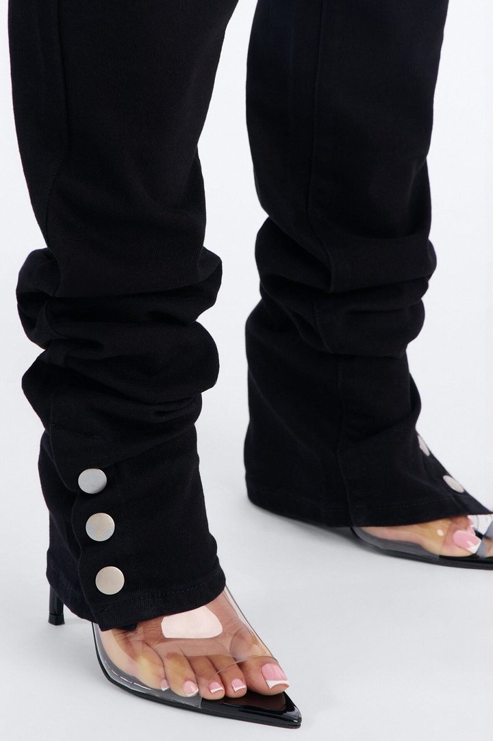 Siena Straight Leg Button Stacked Pant - Black