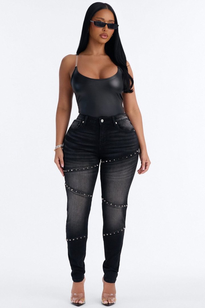Encore Baby Studded Stretch Skinny Jeans - Black Wash