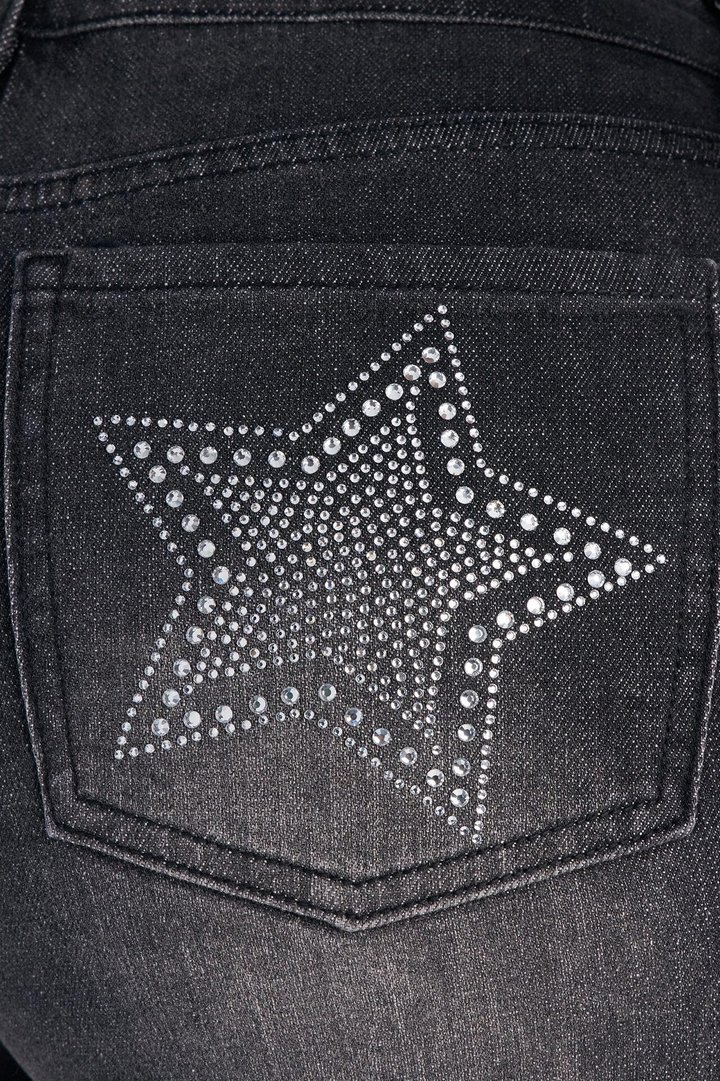 Super Star Status Embellished Cut Off Denim Shorts - Black Wash