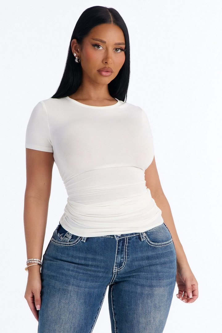 Raven Ruched Short Sleeve Top - White