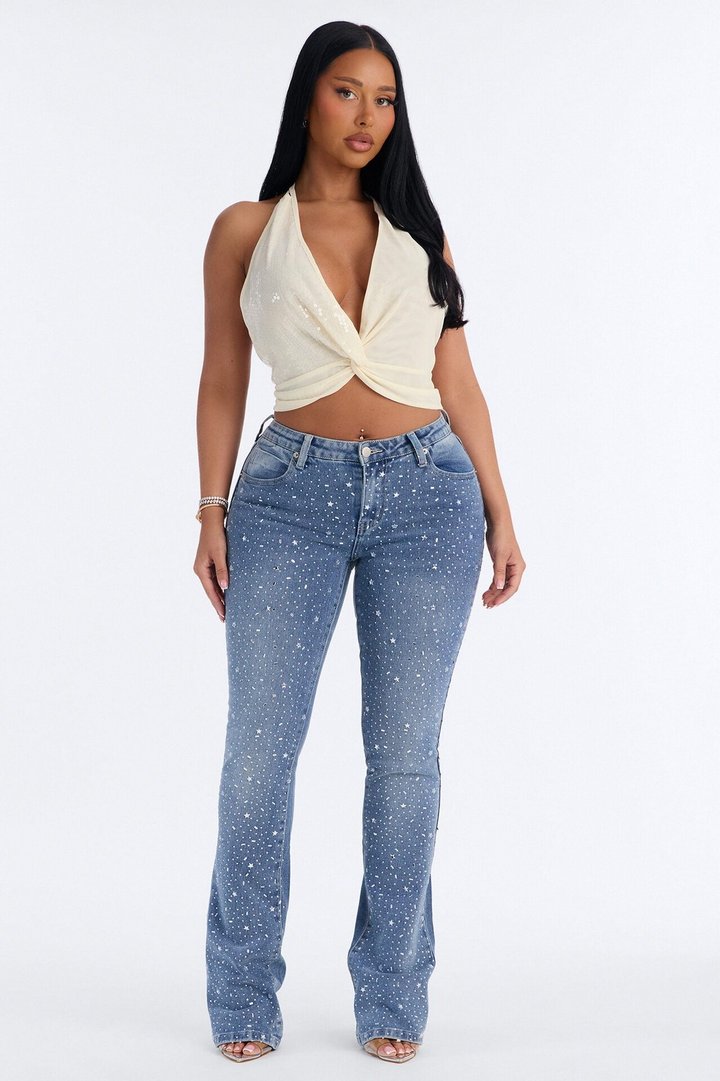 Shining Star Embellished Bootcut Jeans - Medium Wash