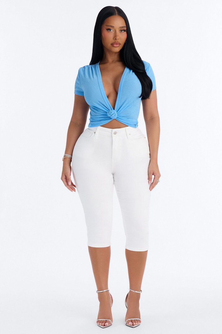 Selena Textured Knot Short Sleeve Top - Blue