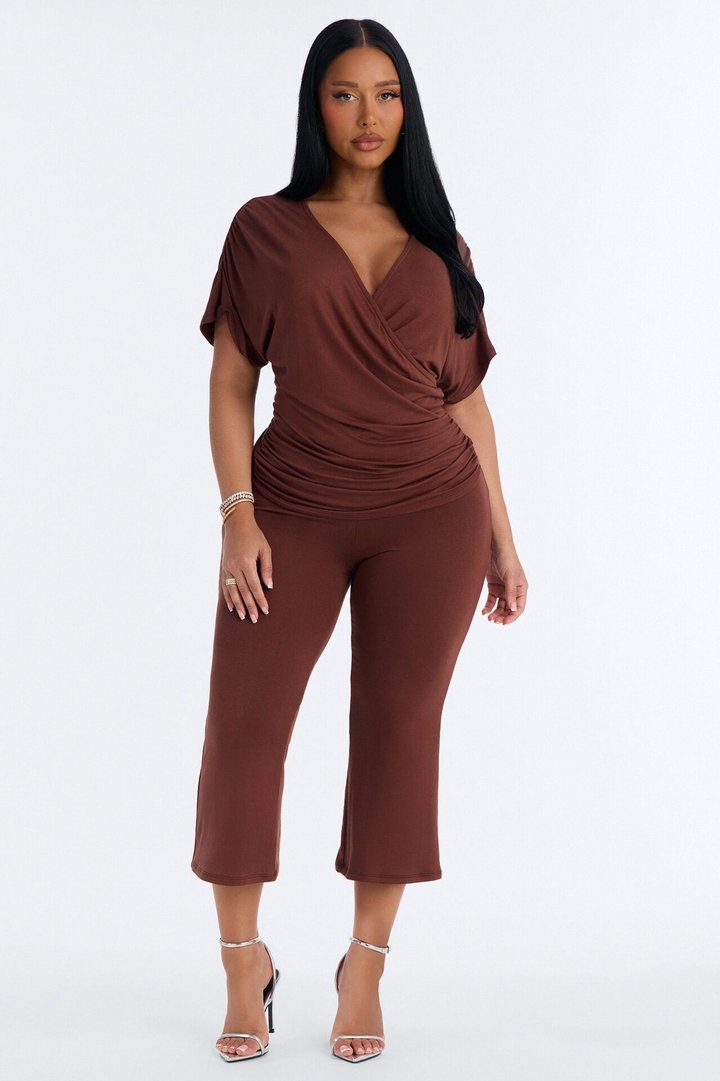 Carrie Cinched Capri Set - Brown